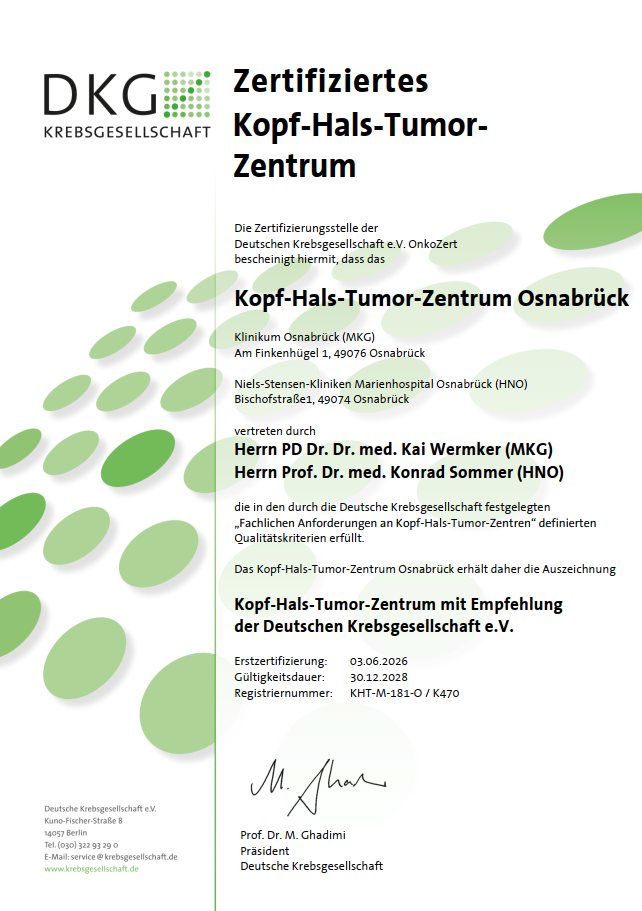 Zertifikat des Kopf-Hals-Tumorzentrums