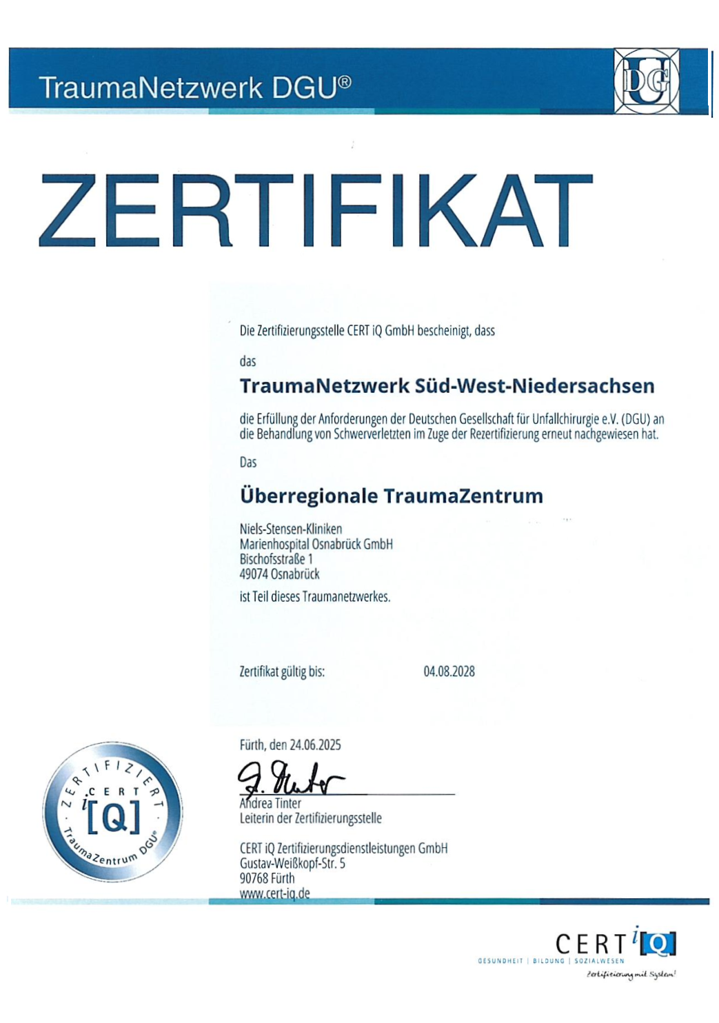 Zertifikat Traumanetzwerk